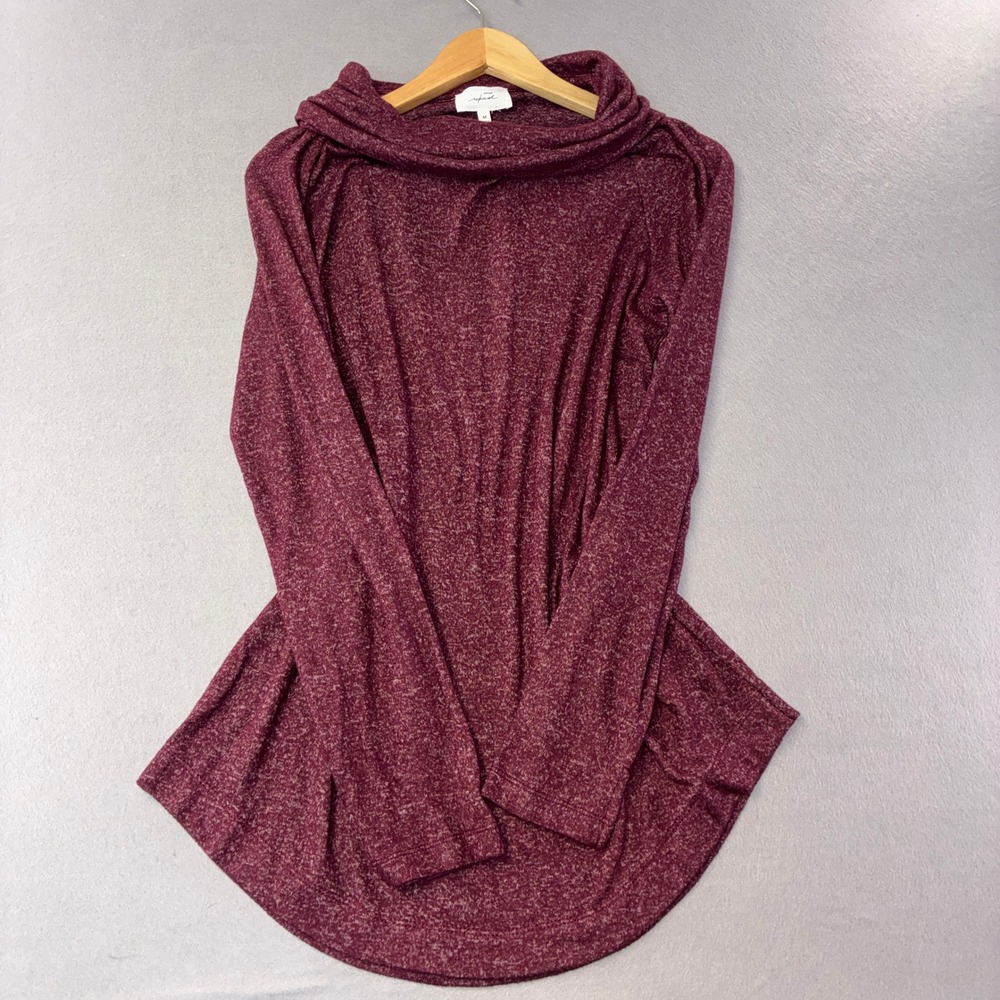 056 Soma WKND Cowl Neck Tunic Women Medium Burgundy Excellent Heathered Knit Top